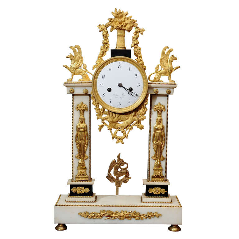 Early 18th Century Marble Portico Mantle Clock